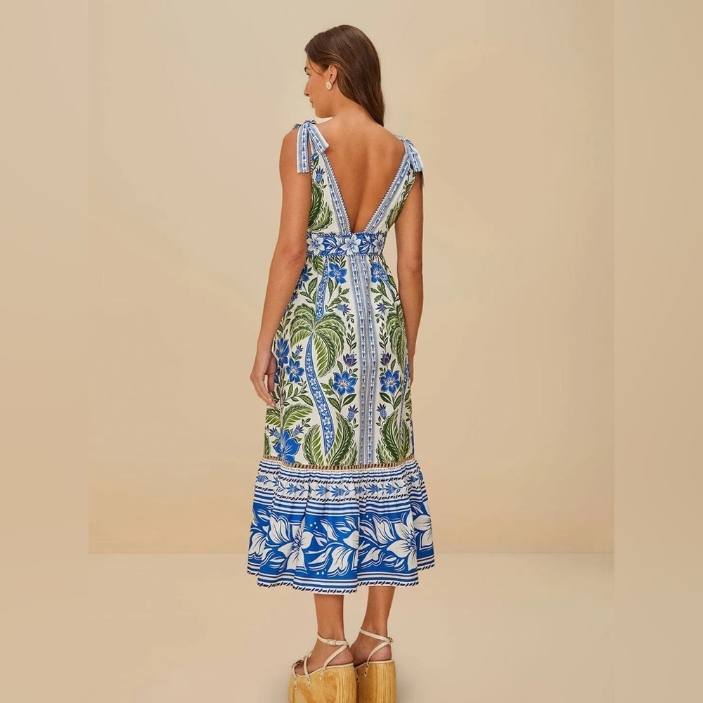FARM Rio Blue and Green Floral Midi Dress Mty - Picture 3 of 16
